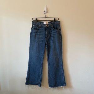 Reformation Mid Crop Flare Baltic Blue Denim Raw Hem Button Fly Casual Jeans